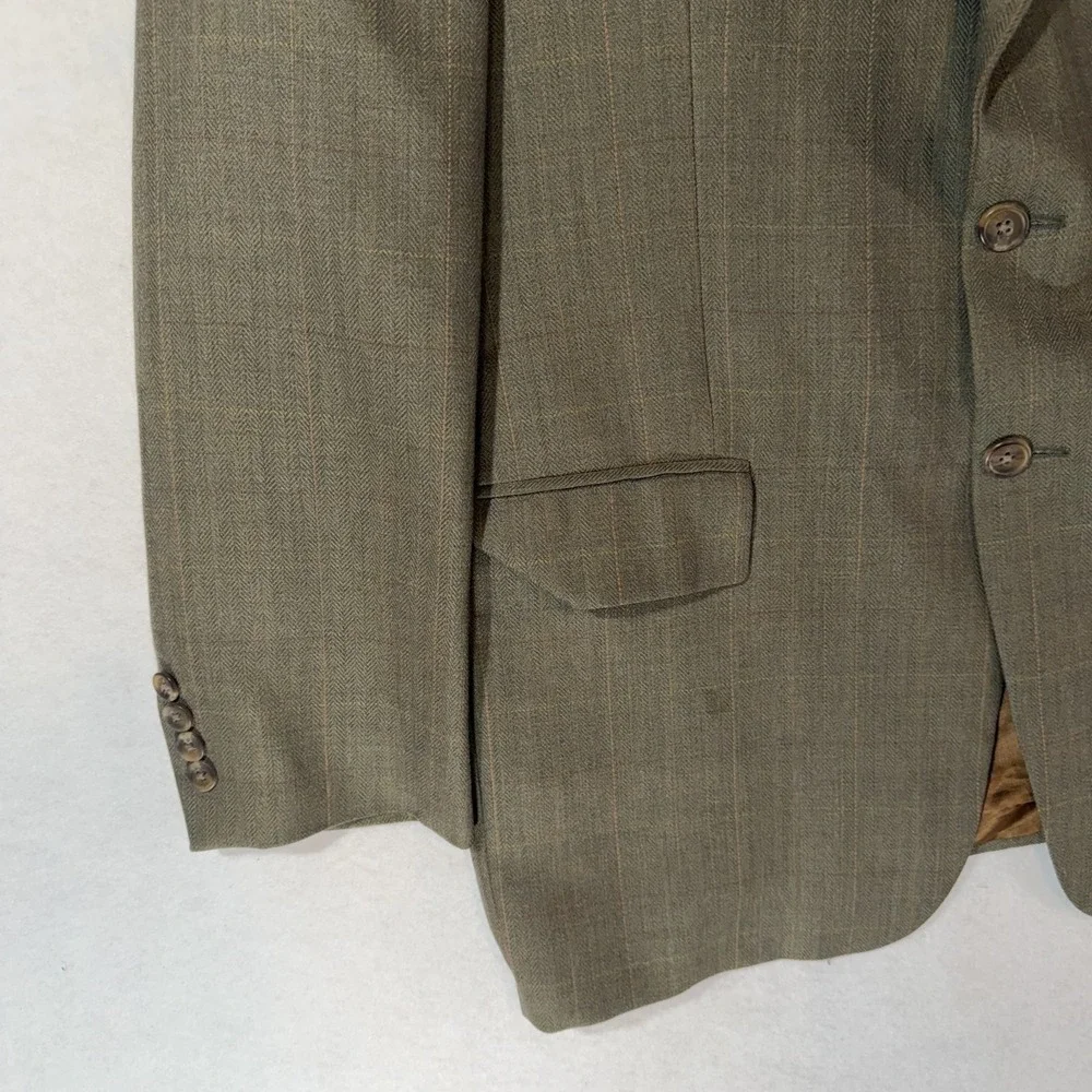 VTG Chaps Ralph Lauren Mens 42R Brown Plaid Two Button Blazer Wool Sport Coat
